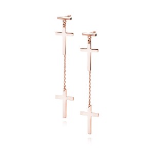 Cercei argint lungi cu lant si cruciulite placati cu aur roz DiAmanti Z1722ERG-DIA (Argint 925‰ 1,9 g.)